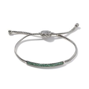 Sterling Silver Emerald Pull Through Station Bracelet