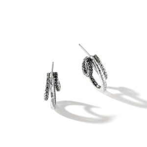 Classic Chain Hammered Silver & Black Gem Earrings