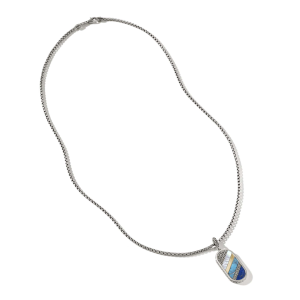 Sterling Silver and 18 KT Yellow Gold Carved Chain Inlay Pendant Necklace