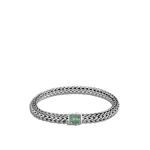 Sterling Silver Classic Chain Reversible Bracelet With Emerald and Black Sapphire