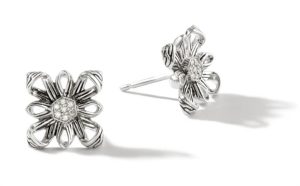 Sterling Silver Classic Chain Diamond Pave Stud Earrings