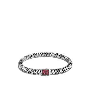 Ladies Sterling Silver Classic Chain Reversible Bracelet With African Ruby And Black Sapphire