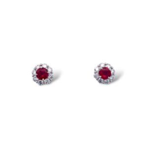 18kt White Gold Ruby and Diamond Halo Stud Earrings
