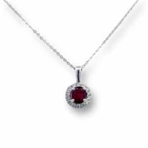 18 Kt White Gold Ruby Halo Pendant