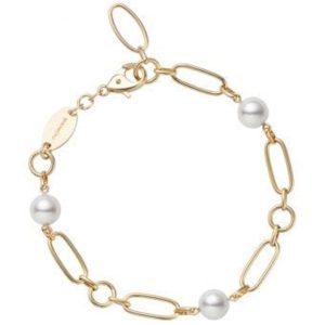 18 Kt Yellow Gold Pearl Chain Bracelet
