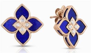 18K Rose Gold Venetian Princess Lapis and Diamond Earrings