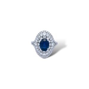 18 Kt White Gold Sapphire and Diamond Triple Halo Fashion Ring