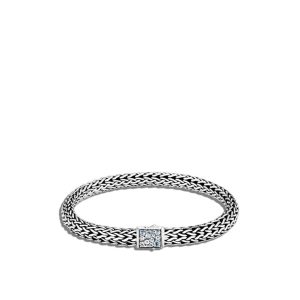 Sterling Silver Classic Chain Reversible Bracelet With Aquamarine and Black Sapphire