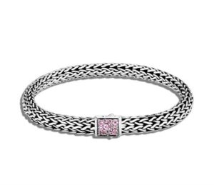 Sterling Silver Classic Chain Reversible Bracelet With PinkTourmaline and Black Sapphire