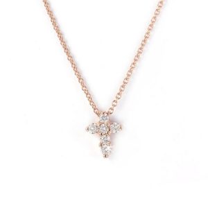 18k Rose Gold & Diamond Baby Cross Necklace