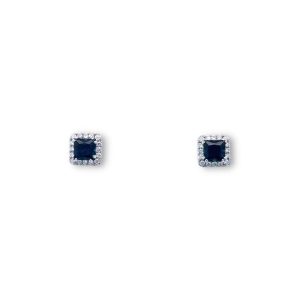 14kt white gold princess cut sapphire and diamond halo earrings
