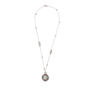 Sterling Silver and 18 KT Yellow Gold Mother of Pearl Moon Door Pendant Necklace