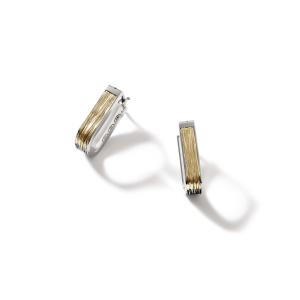Sterling Silver and 18 KT Yellow Gold Striated Bamboo Hoop Earrings