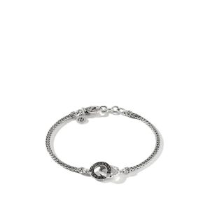 Classic Chain Hammered Silver And Black Gem Bracelet